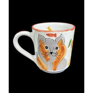 Vintage 4" Mesa International Mug CAT & FISH Theme Handcrafted in Hungary